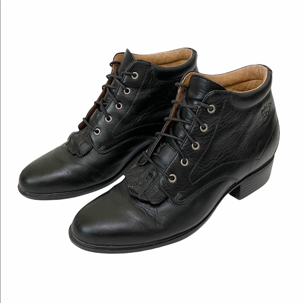 Ariat Josie Kiltie Ankle Boots Black Leather 7.5B - Picture 1 of 11